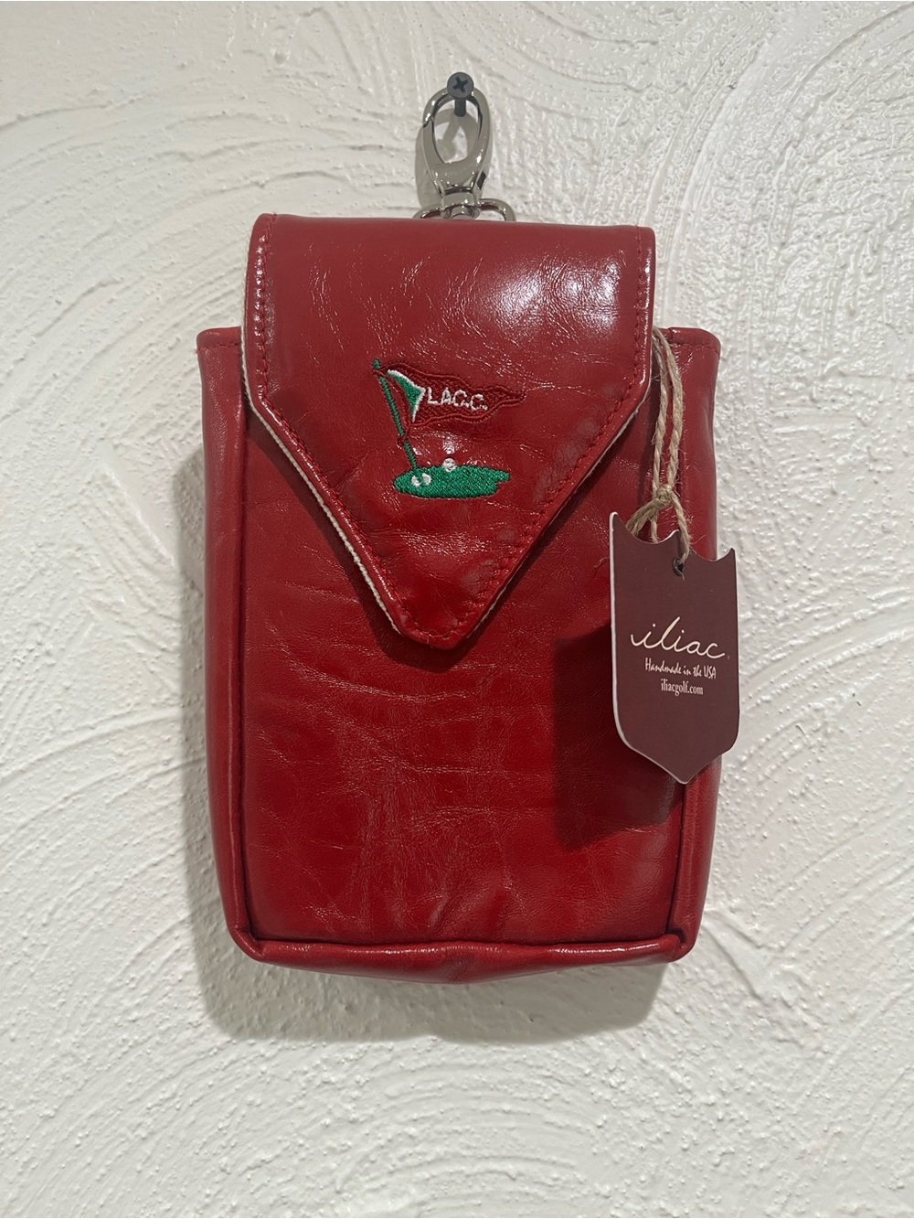 ILIAC Red Leather Rangefinder case or Pouch with Golf Embroidery
